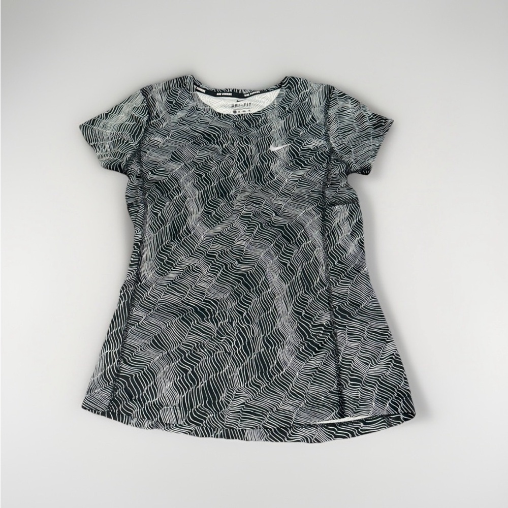 Nike Dri-Fit Women's Running Top XS Black White Topographic Print Tee 904887-010